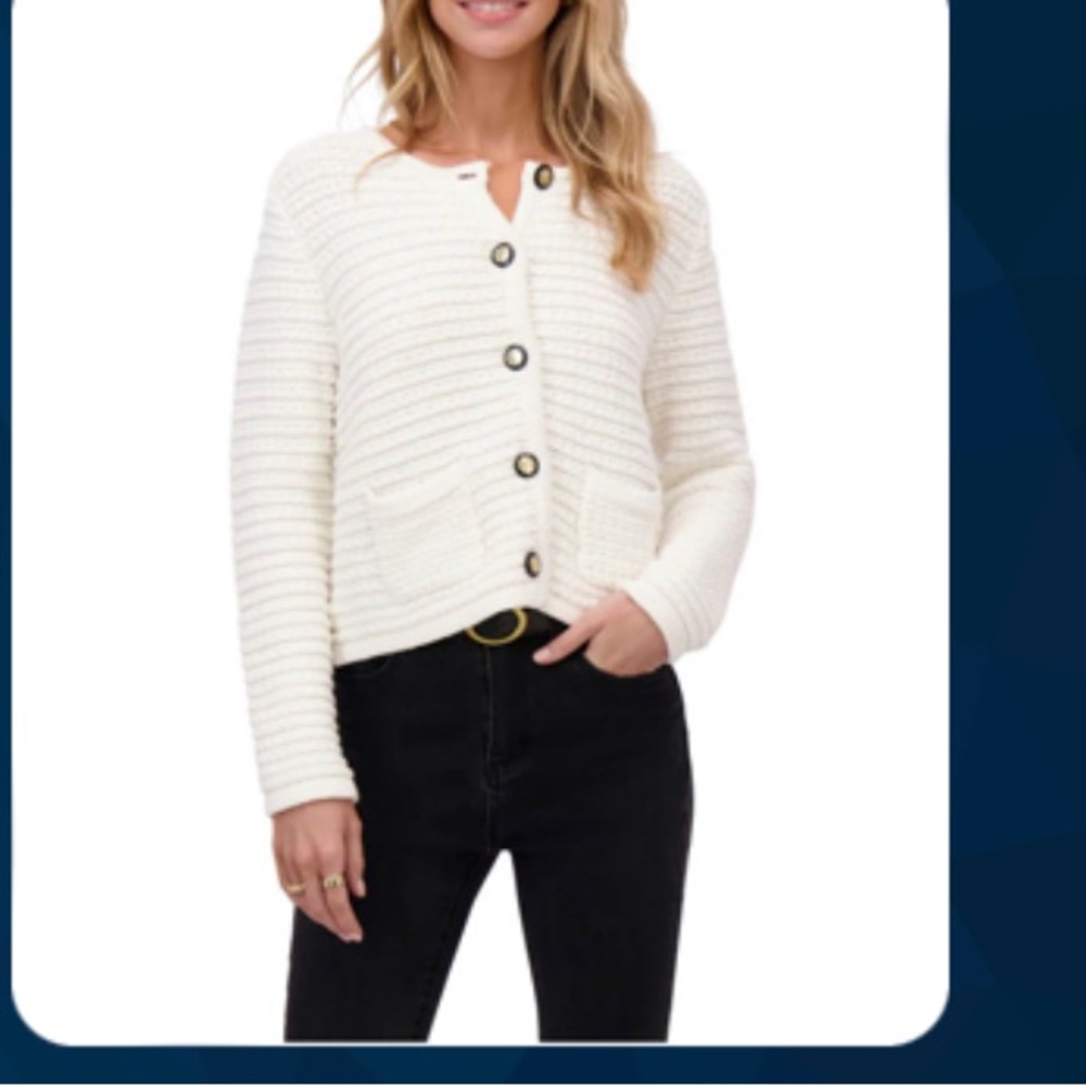CeCe Women's Antique White Crew Neck Cardigan